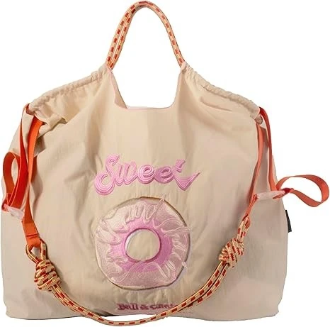Embroidered Doughnut Pattern Tote Bag